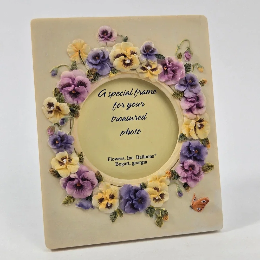 Flowers Inc Balloons Pansy Floral Picture Frame 3D Resin Purple Yellow Butterfly